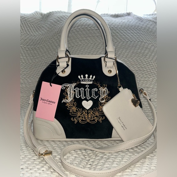 NEW! NWT JUICY COUTURE Heritage Velour Satchel Bag Black Liquorice/Crystal - Picture 1 of 8